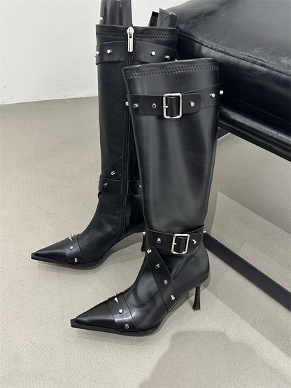 New Style Thin High Heel Women Boots 2024 Pointed Toe Women's High Tube Thinner-looked High Heel Long Boots Zip Boots Mujer D109