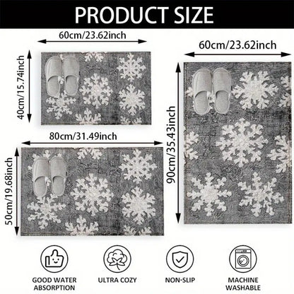 VIKAMA 1PC Winter Christmas Floor Mat 2D Print White Snowflake Pattern Bathroom Kitchen Entrance Home Bedroom Holiday Decor Rug