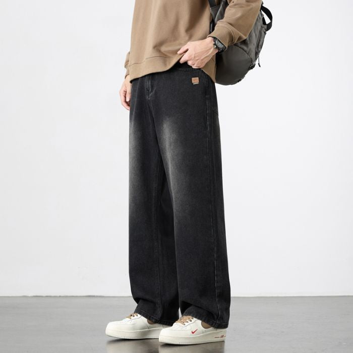 Calça Jeans Masculina Reta Vintage de Primavera Outono Calça Casual de Alta Qualidade Masculina Coreana Moderna Folgada de Perna Larga