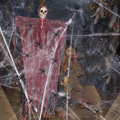 1Set Halloween Decorative Hanging Ghost Skull Skeleton Gauze Haunted Home Party Horror Props Hanger House Yard Party Hanging