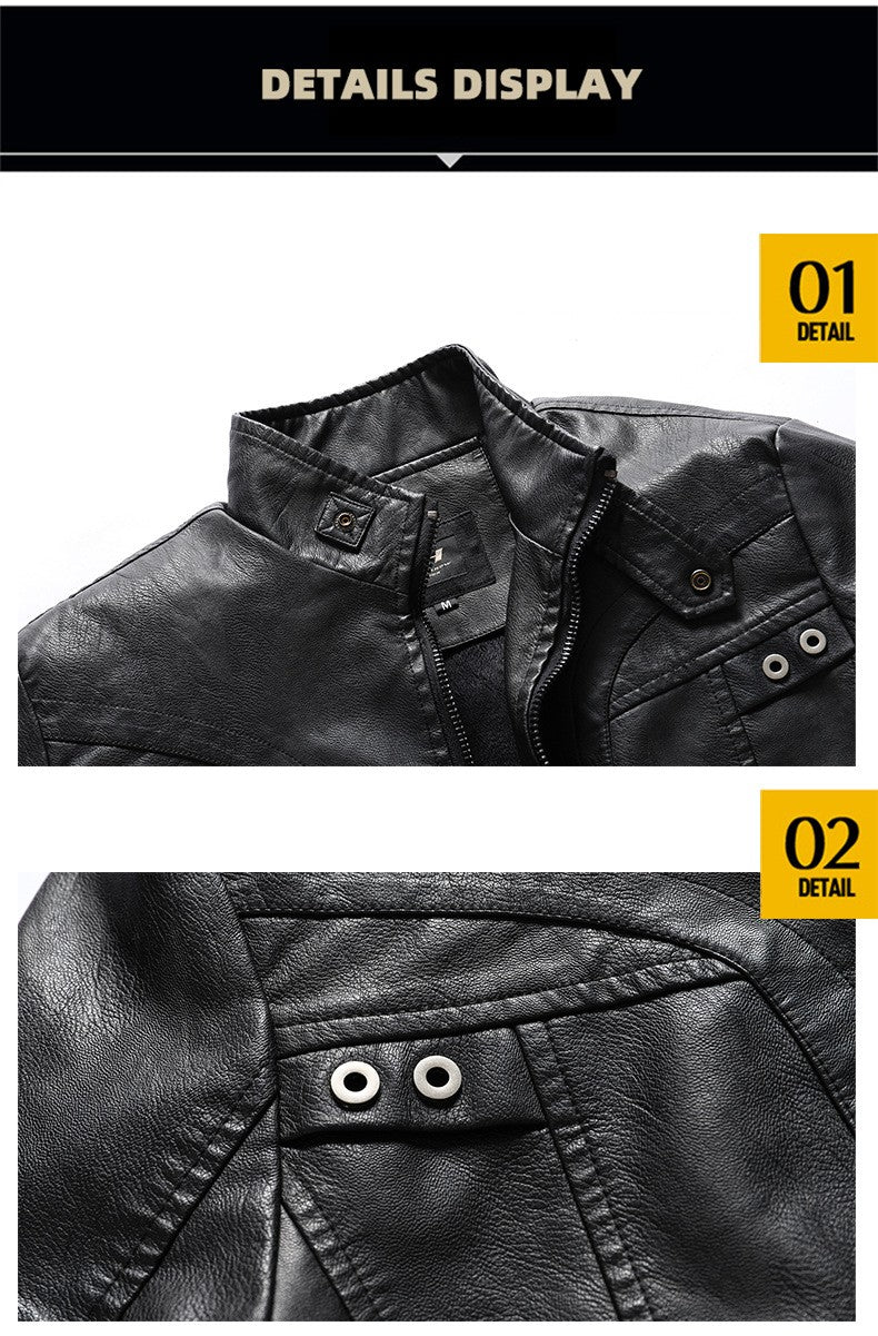 Autumn Winter New Fashion Men's Solid Color Simple Basic Casual Trendy Stand Collar Zipper Faux Leather Coats Male Jackets Tops