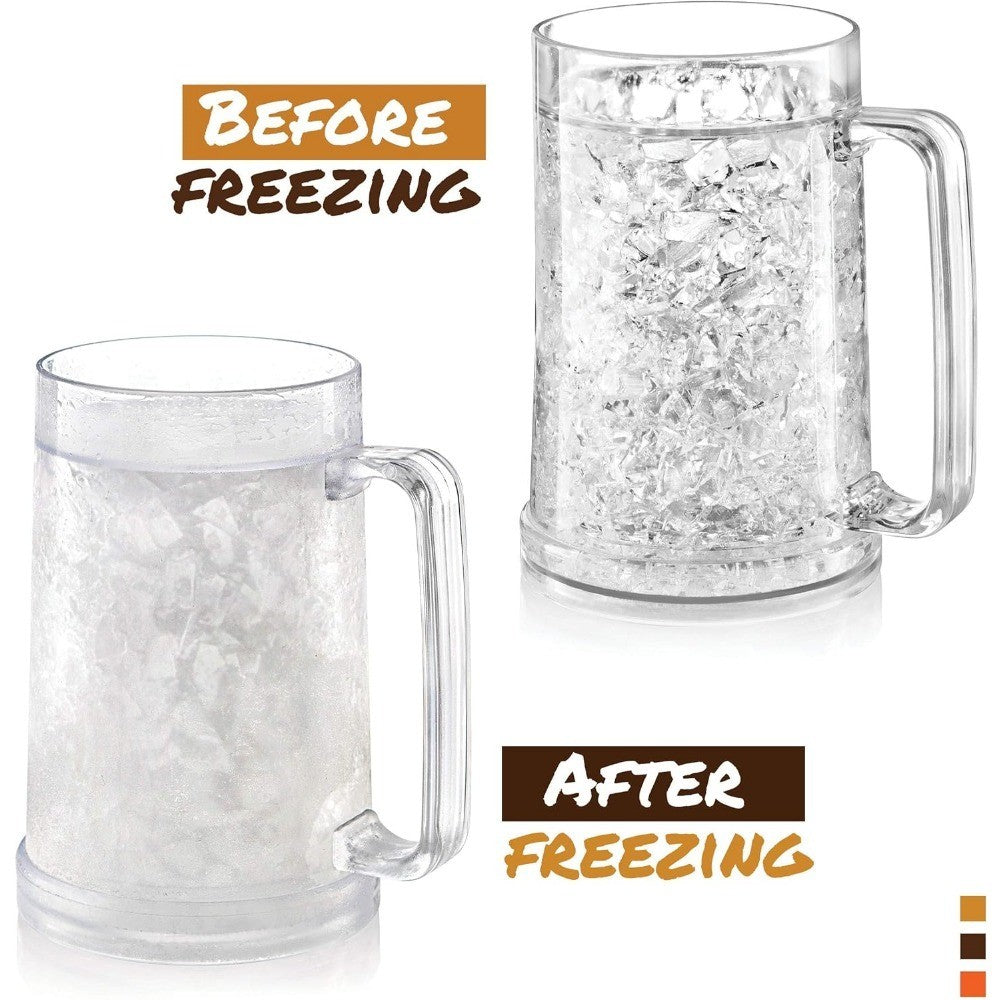 Canecas de Cerveja de Parede Dupla com Gel Congelante, Canecas de Uísque Transparentes com Alça para Bar e Copos de Bebida para Uso Externo