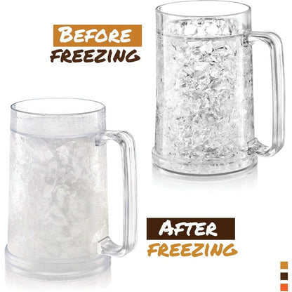 Canecas de Cerveja de Parede Dupla com Gel Congelante, Canecas de Uísque Transparentes com Alça para Bar e Copos de Bebida para Uso Externo