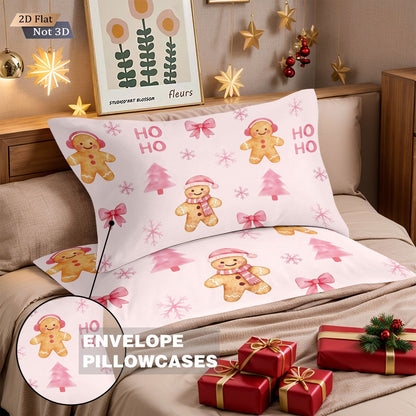 3pcs pink Merry Christmas gingerbread printed coreless bedding set multi size bedroom bedding holiday decoration comfortable