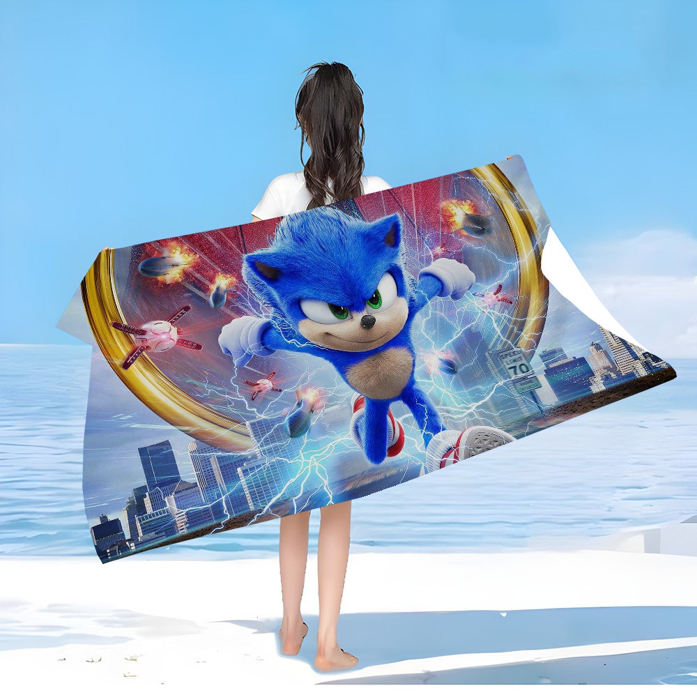 Anime Sonic Pattern Anime Beach Swimming Towel Soft Absorbent Washcloth Children's Gifts for Kids Travel Camping Gym