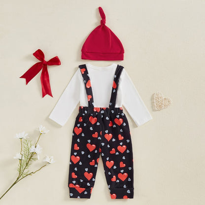 Baby Girl Valentine s Day Outfit Heart Print Long Sleeve Romper Polka Dot Ruffle Pants Headband 3 Pcs Set - Adorable and