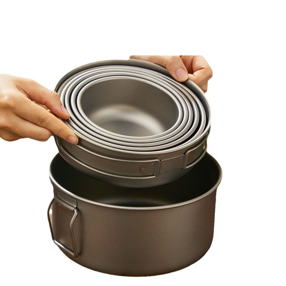 Titanium Outdoor Pot Set Picnic Camping Set Tableware Foldable Lightweight Portable Soup Pot Cooking Pot Set