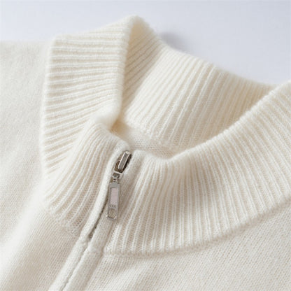 500g 100% Pure Cashmere Sweater Men's Seven-Needle Double-Ply Thickened Half-Turtle Neck Zipper Cardigan Loose Knitted Sweater