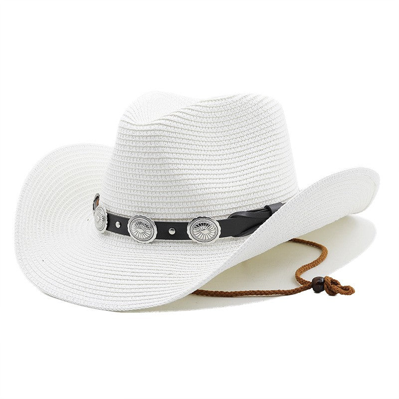 Chapéu de Cowboy Ocidental de Palha Oco para Homens e Mulheres Verão 2023 Chapéu de Sol Elegante Punk Sombrero Hombre Cowgirl Outdoor Jazz Beach