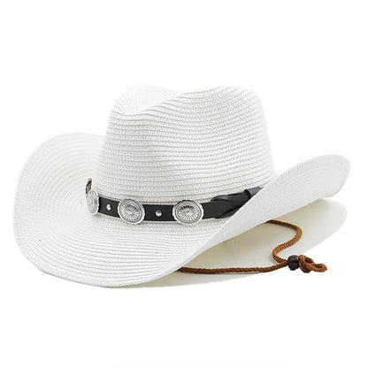 Chapéu de Cowboy Ocidental de Palha Oco para Homens e Mulheres Verão 2023 Chapéu de Sol Elegante Punk Sombrero Hombre Cowgirl Outdoor Jazz Beach