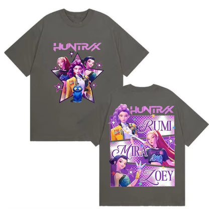 K-pop Demon Hunters Rumi Mira Zpey 2025 Film Graphic T-Shirt Men Women Harajuku High Quality Oversize Cotton T Shirts Streetwear