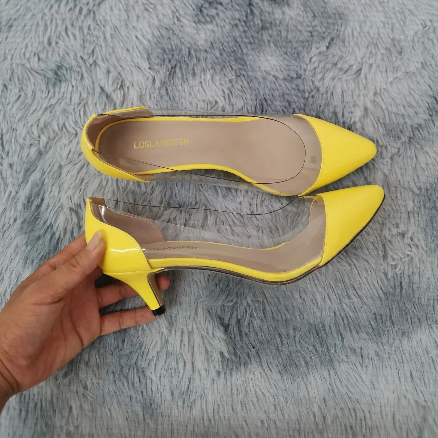 Women Patent Leather Sexy Pumps 2025 Autumn PVC Transparent 5cm Low Heel Pointed Toe Slip-on Thin High Heels Party Wedding Shoes