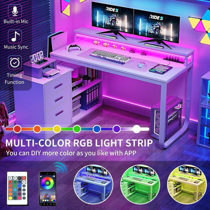 Mesa de computador para jogos em L com gavetas para arquivos para escritório em casa