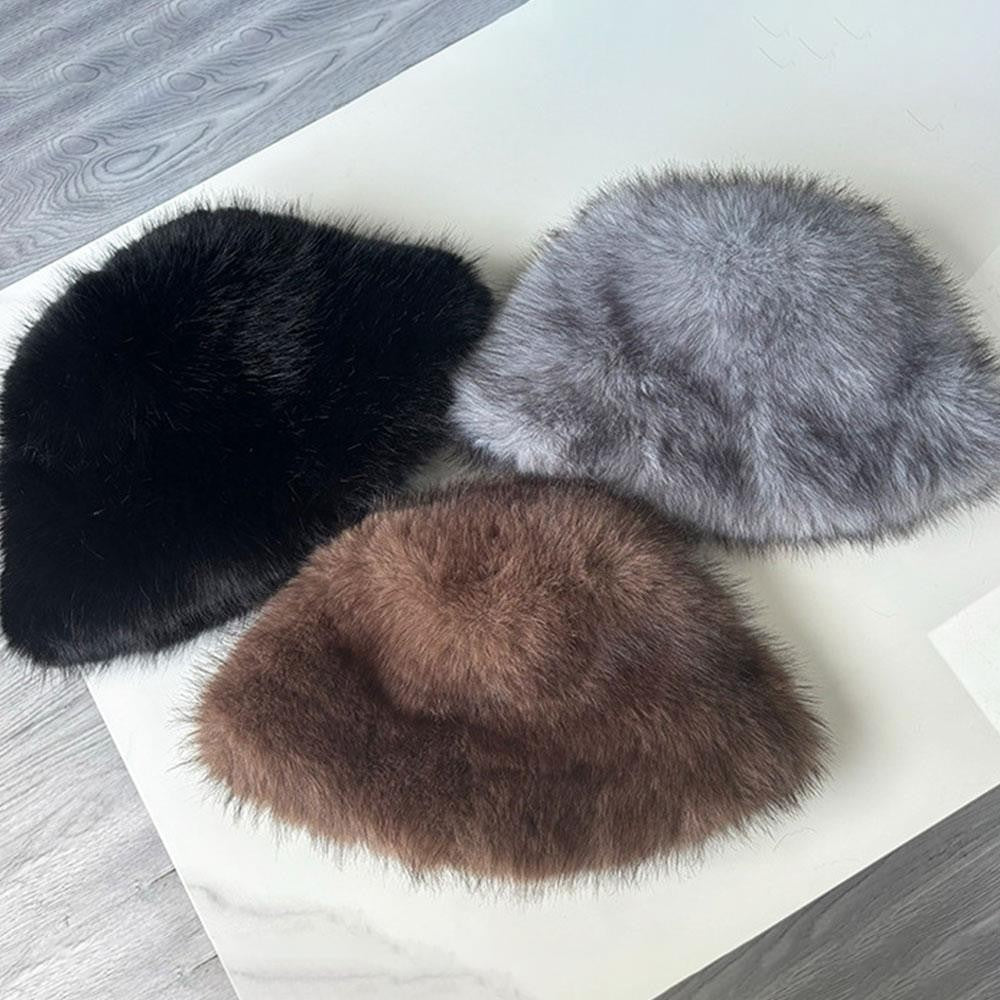 Winter Fluffy Fur Bucket Hat For Women Warm Plush Fisherman Hat Thicken Plush Ear Protection Cap Outdoor Windproof Panama Caps