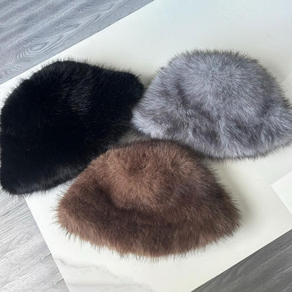 Winter Fluffy Fur Bucket Hat For Women Warm Plush Fisherman Hat Thicken Plush Ear Protection Cap Outdoor Windproof Panama Caps