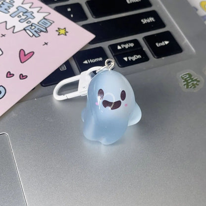 Creative Halloween Luminous Mini Cute Ghost Pendant Keychains Resin Keyring Key Holder for Kid Adult Festival Gifts Bag Charms