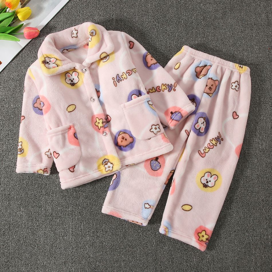 High Quality Coral Fleece Flannel Cute Cartoon Pattern Pajama Sets Boys and Girls Long Sleeve Warm Comfortable Winter Sleepwear