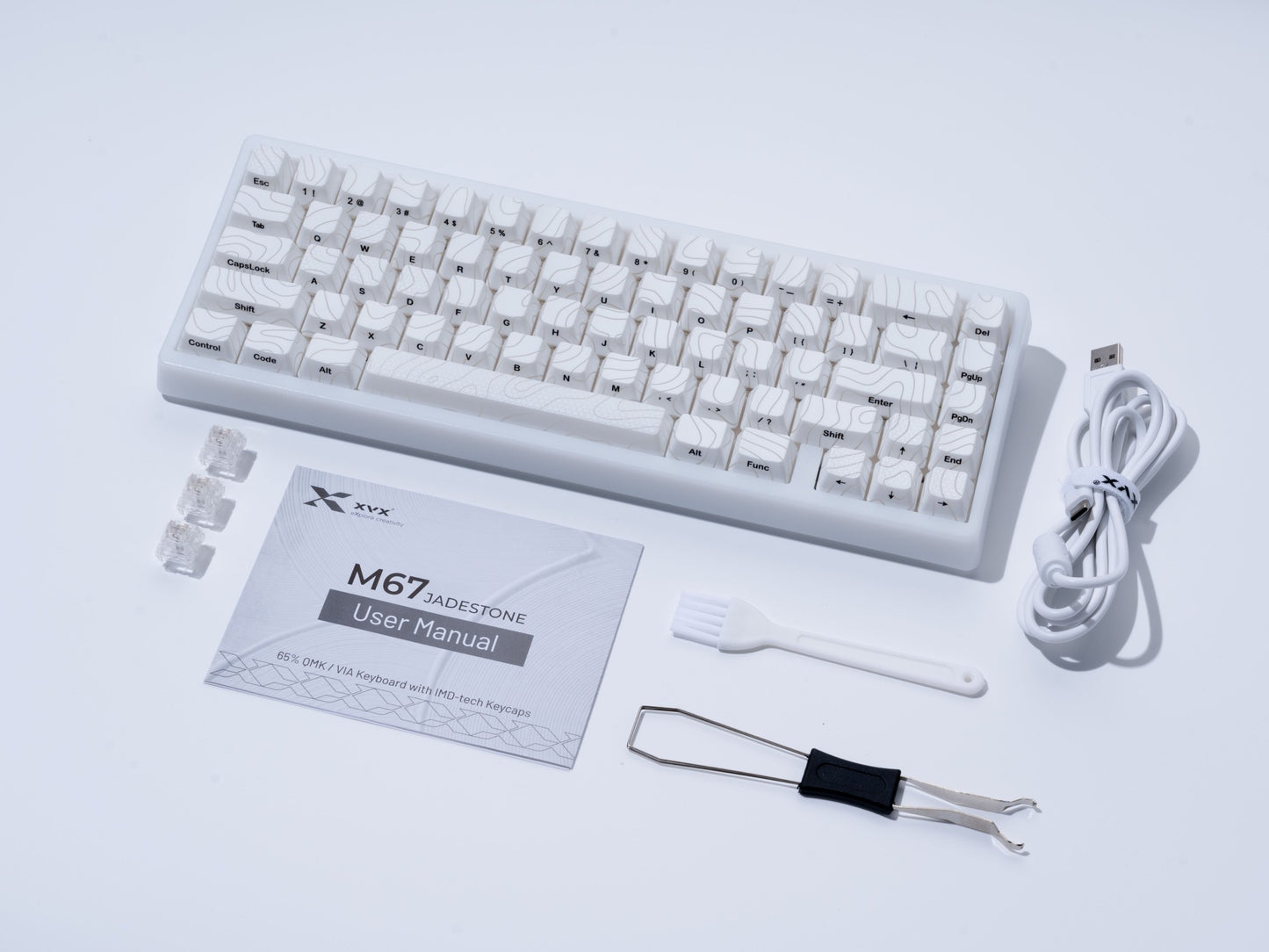 Teclado Mecânico XVX M67 JadeStone com Teclas IMD-Tech Hot Swappable Design Gasket Teclado com Retroiluminação RGB Personalizada Tri-Modo