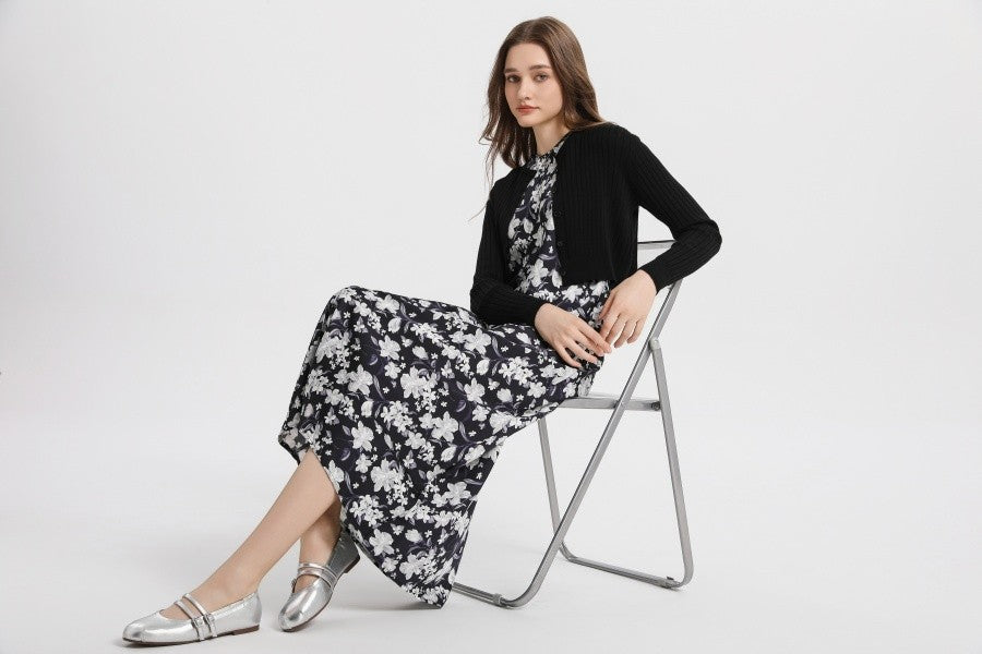 AS 2025 spring summer elegance satin dress + knitted top match set maxi floor le
