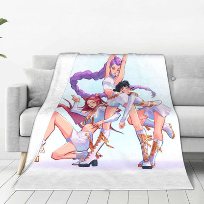 kpop Demon Hunters Huntrix Golden Blanket  Warm Graphic Plush Throw Blanket For Girls Boys Living Room Flannel Bedspread Cover