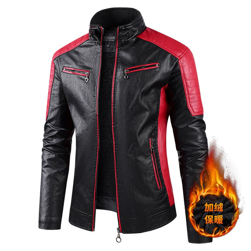 Men Stand Collar Moto Leather Jackets Fleece Winter Jackets Slim Fit PU Leather Coats High Quality Male Fashion Casual Jackets 5