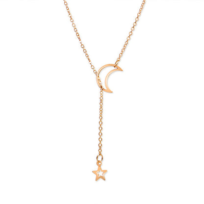 Novo Colar Gargantilha com Pingente de Lua e Estrela Simples, Corrente com Pingente de Liga Dourada Simples, Colares para Mulheres, Joias para Festa