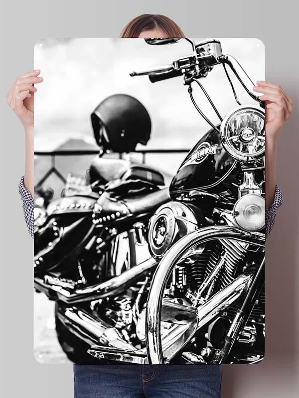 Letreiro de Flandres H-Harley Pôster de Motocicleta Decoração Estética de Quarto Masculino Placas de Metal Personalizadas para Garagem Decoração de Parede Retrô para Casa