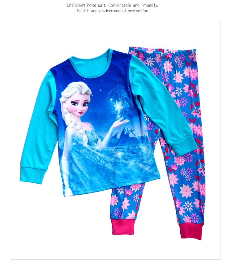 New Spring Autumn Children's Clothing Sets girl Sleepwear Clothes Kids Pajamas Set Baby Girls Cotton Anna Elsa Cartoon Pyjamas