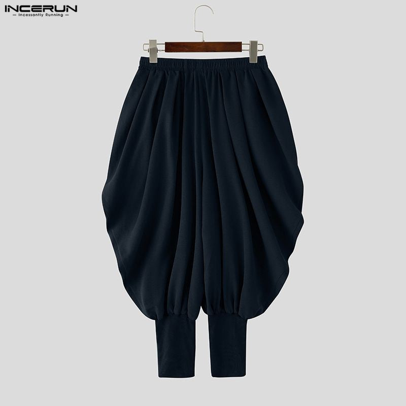 INCERUN Men Pants Solid Color Drawstring Joggers Casual Male Harem Pants Streetwear Loose Fashion Leisure Trousers Men S-5XL
