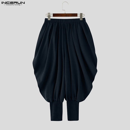 INCERUN Men Pants Solid Color Drawstring Joggers Casual Male Harem Pants Streetwear Loose Fashion Leisure Trousers Men S-5XL