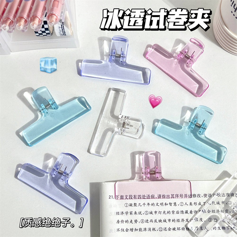 Cute Transparent Bingder Clips for School & Office Supplies Stationery Big Clear File Document Clamps