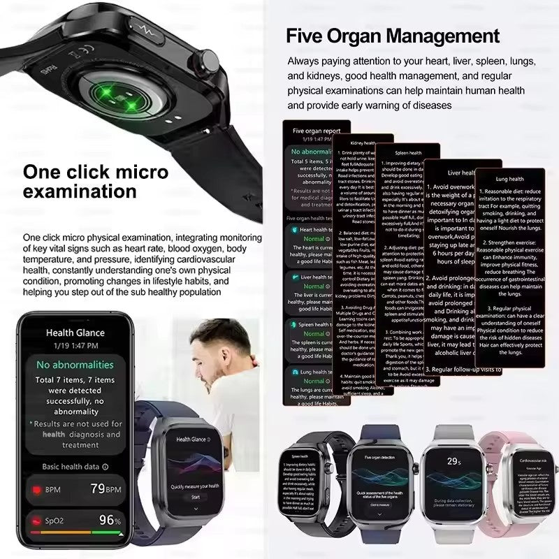 2025Novo Micro Exame Físico Smartwatch Para Homens Ácido Úrico Gordura Corporal Relógios de Saúde de Cinco Órgãos Chamada Bluetooth SmartBracelet