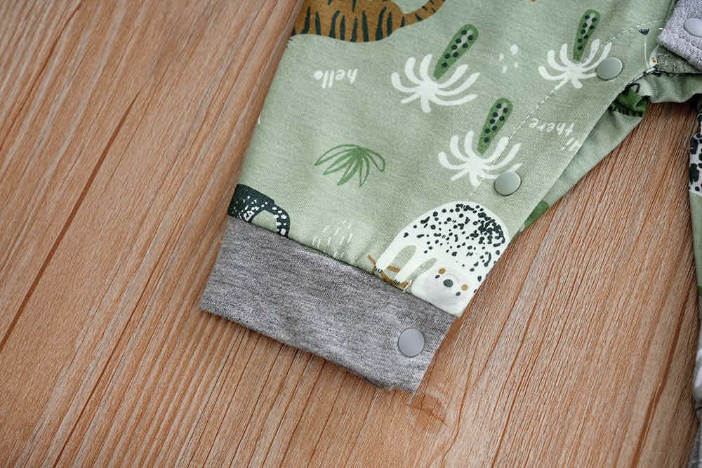 IURNXB Baby Jumpsuit Long Sleeve Boy Cute Newborn Outfit Cartoon Animal Allover Print Cardigan Infant Romper Spring Autumn 0-18M