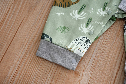 IURNXB Baby Jumpsuit Long Sleeve Boy Cute Newborn Outfit Cartoon Animal Allover Print Cardigan Infant Romper Spring Autumn 0-18M