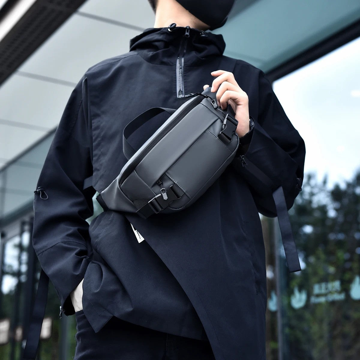 Men Multifunctional Chest Bag Solid Color New Messenger Bag Versatile Portable Shoulder Bag Large Capacity Crossbody Bag