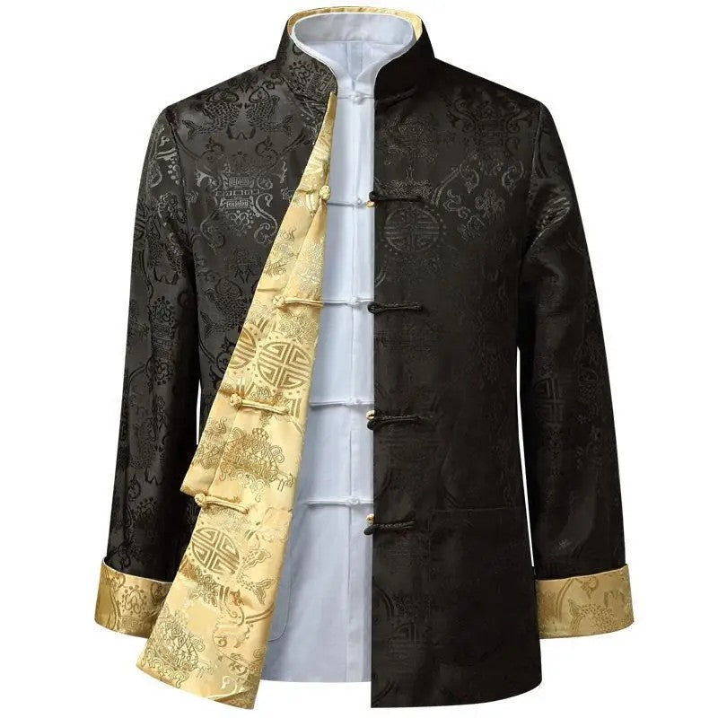 Spring Autumn Double-Sided Wearable Vintage Blazer Jacket Men's Casual Chinese Style Middle-Aged And Elderly Fashion Outerwear