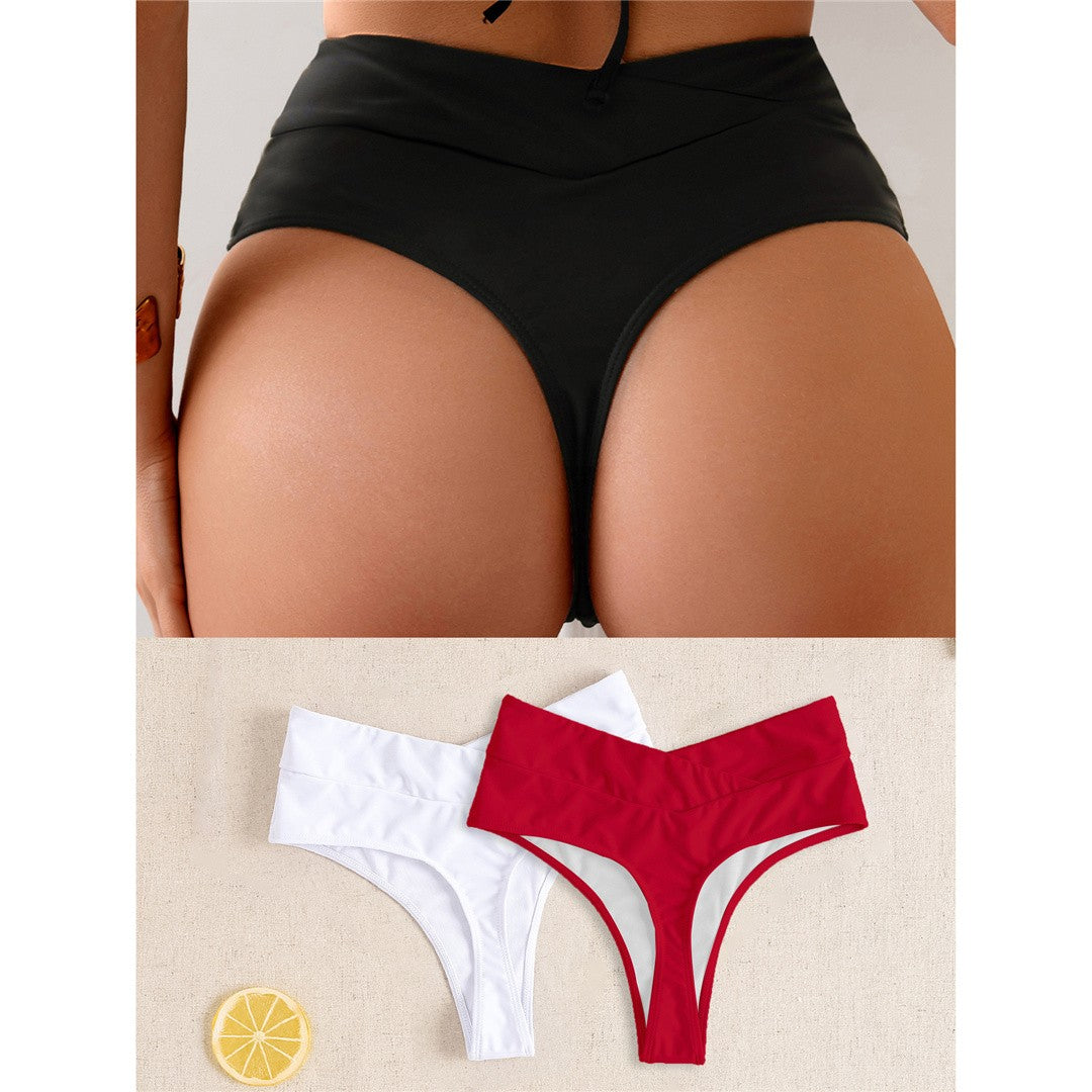 S - XL High Waist High Leg Cut Bikini Bottom Swim Brief Women Swimwear Female Bather Brazilian Tanga Panties Underwear K7095