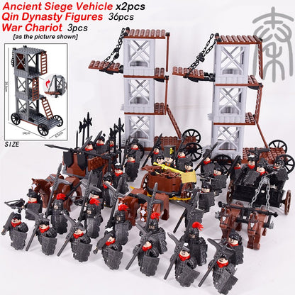 MOC Império Romano Exército Espartano Soldado Medieval Carruagem Blocos de Montar Tijolos Brinquedos de Capacete de Guerra Militar Antiga Para Crianças