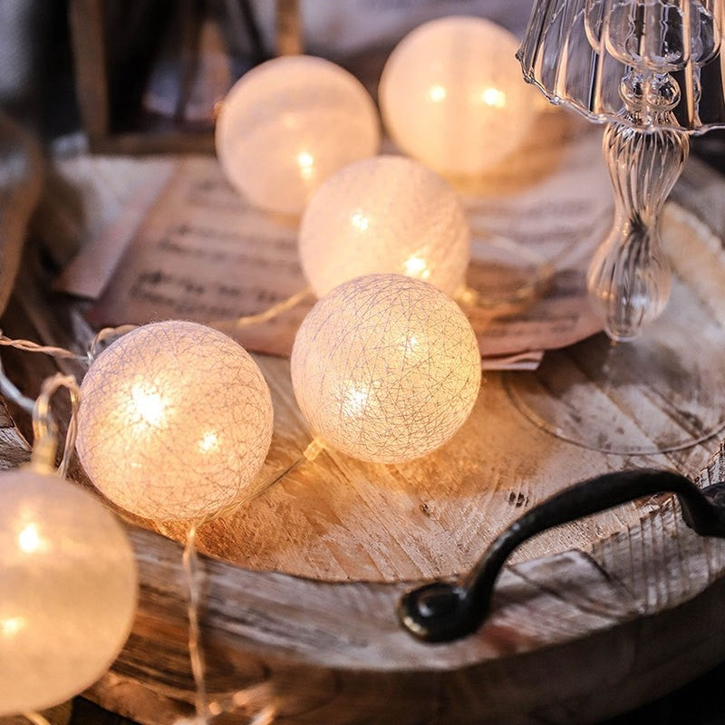 LED Cotton Balls String Lights Lantern Battery Powered Wedding Home Party Ornament Lighting Stings Christmas Decoration