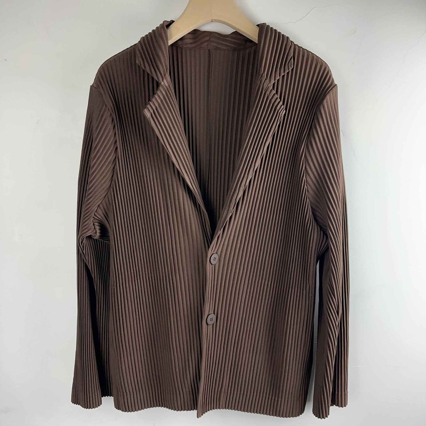 Miyake New 2025 Spring Suit Long Sleeve Pleated Pleated Men's Jacket Lapel Pleated Solid Color Fashion Loose Plisse Casual Top