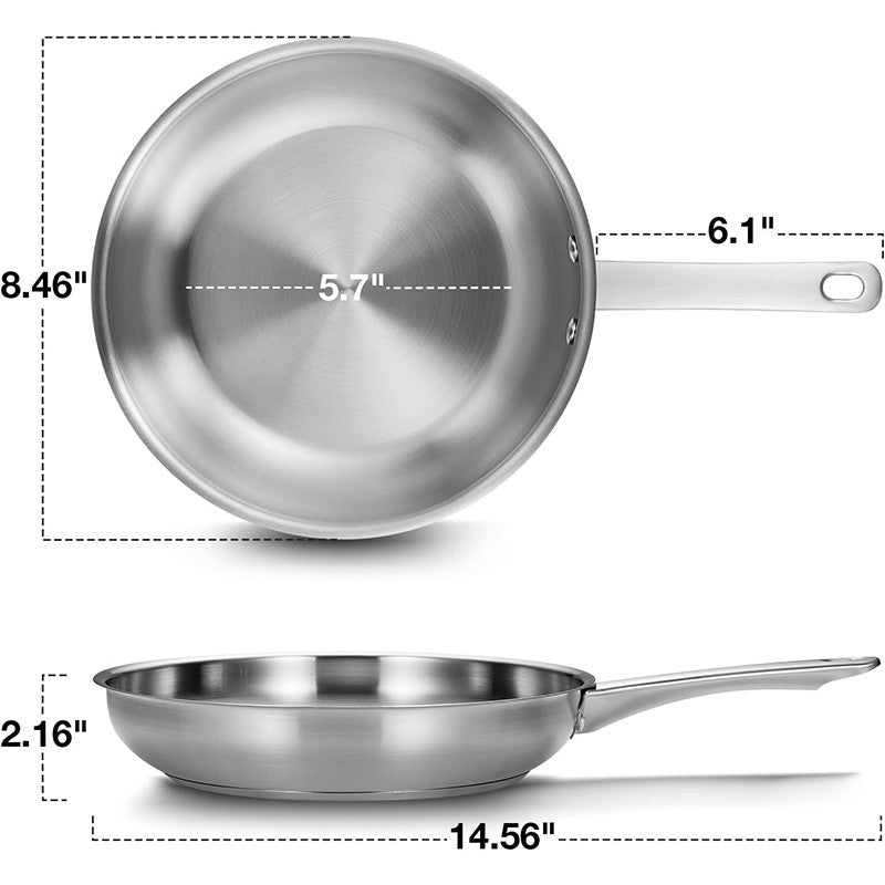 KOCH SYSTEME CS 8/10inch Stainless Steel Frying Pan Breakfast Egg Steak Chicken Skillets with Tri-ply Bottom Kitchen Cookware