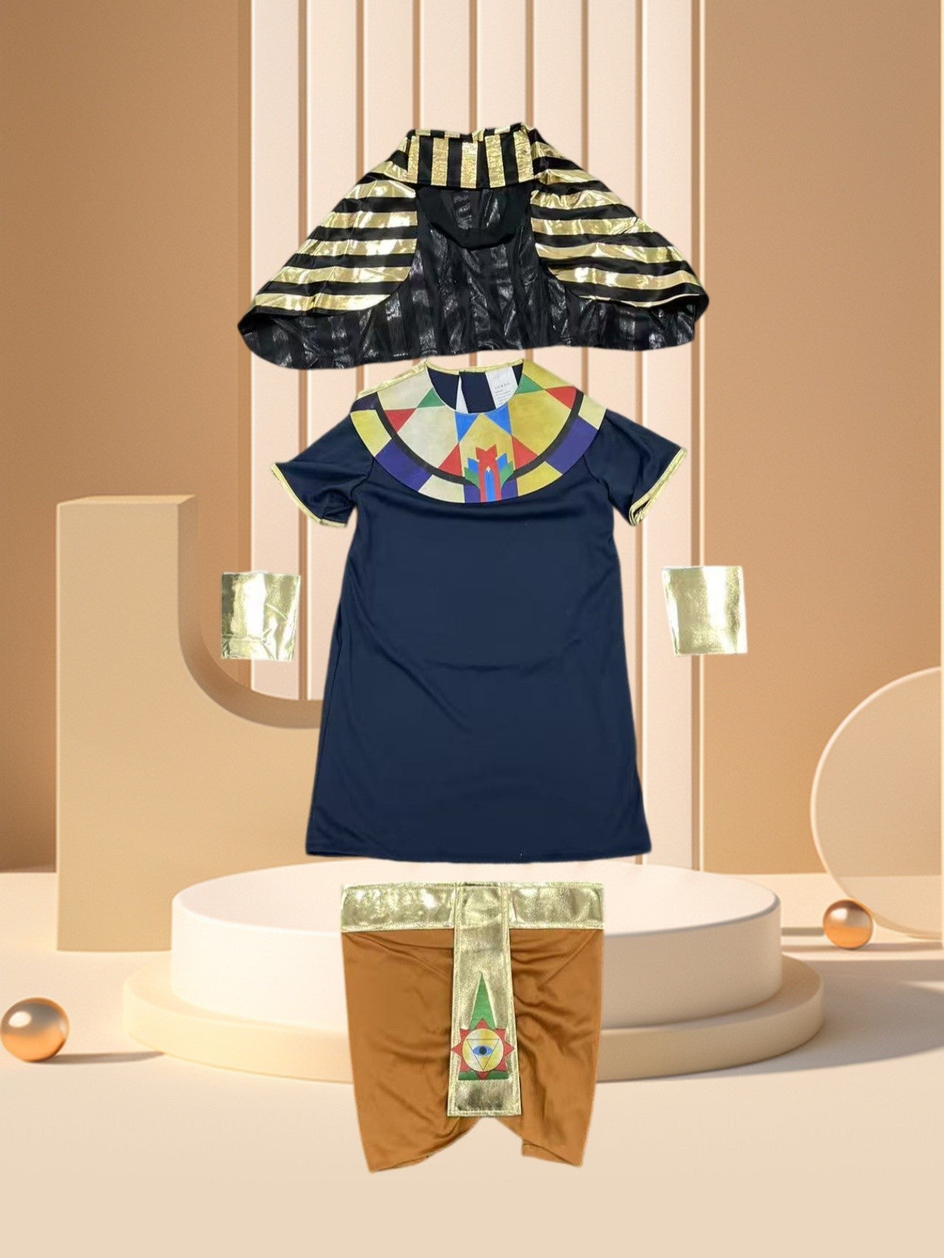Kids Ancient Egyptian Pharaoh Cosplay Costume, full set outfit. Great for Halloween, theme party and role play.