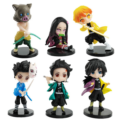 6 unidades/12 unidades/conjuntos Q Posket Atacado de Miniaturas Demon Slayer Kimetsu No Yaiba Pequenas Bonecas de PVC Decoração de Mesa