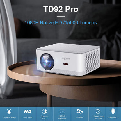 ThundeaL Projetor Portátil Mini TD92 Pro FHD 1080P Full HD Beam 4K Vídeo WiFi Projetor Android TD92Pro Cinema Doméstico 3D