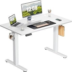 Electric Adjustable Height Standing Desk - 55 x 24 inch Sit to Stand Up Desk with Splice Board, Rising Home Office Computer Tab