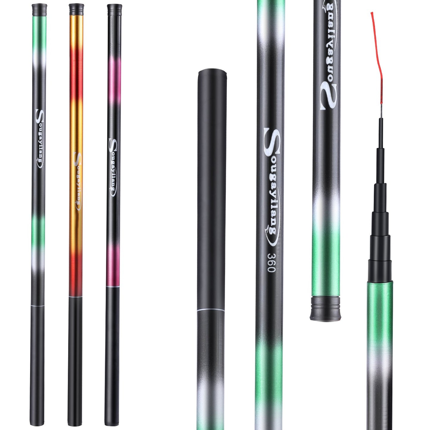 Sougayilang Vara de Pesca Portátil de Fibra de Vidro Multi Seções 2,7-5,4m Robusta e Anti-Dobrável Proporciona Uma Jornada de Pesca Suave