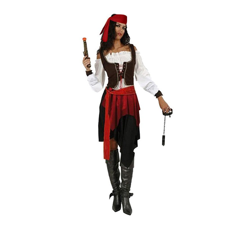 Men Women Female Caribbean Pirates Captain Costume Halloween Cosplay Suit Woman Gothic Medoeval Fancy Dress