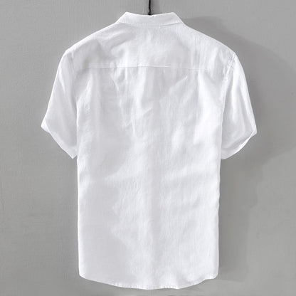 100% Linen Short Sleeve Shirt Men Cotton Linen Clothing Top Casual Summer Half Sleeve Shirt Loose Style Square Collar