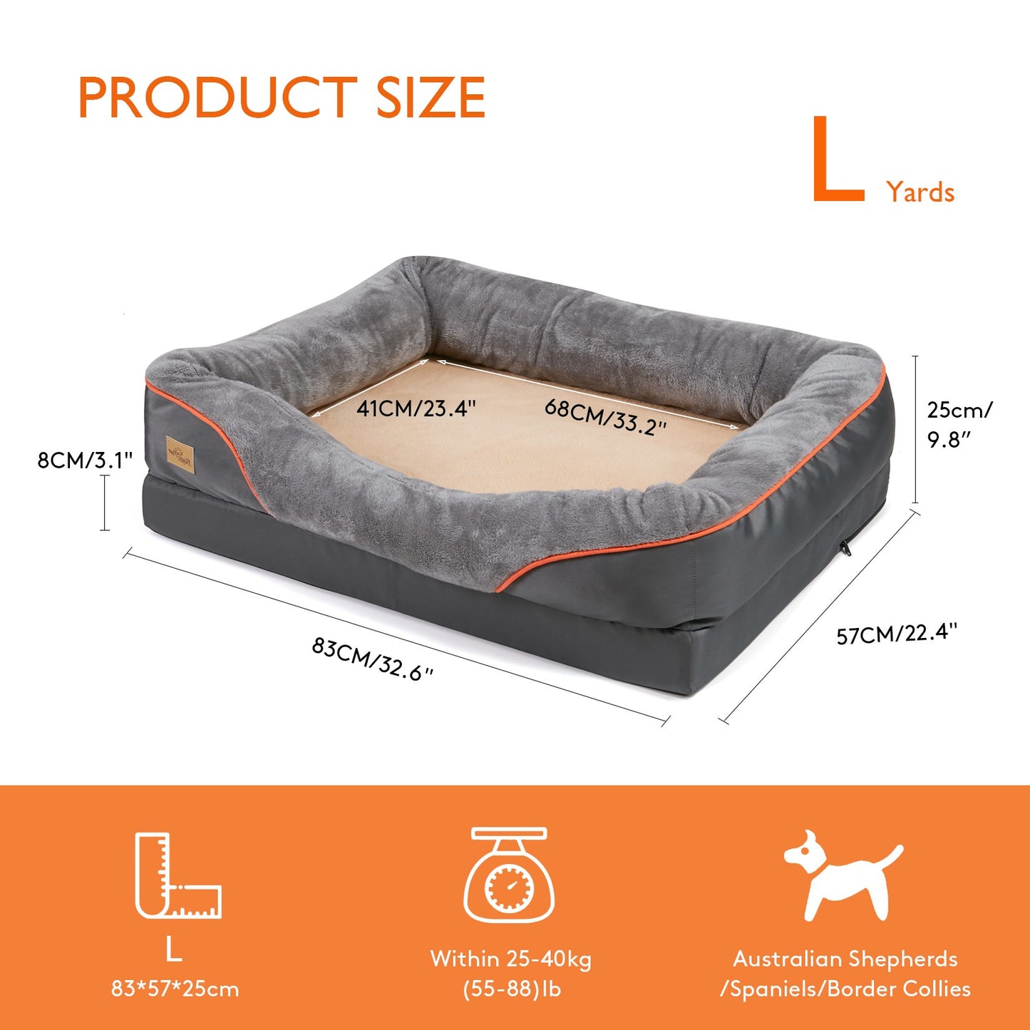 Cama para cachorro Super Macia Espuma Ortopédica para Pet Tamanhos L XL 2XL 3XL com Suporte Acolchoado de Algodão e Capa Removível