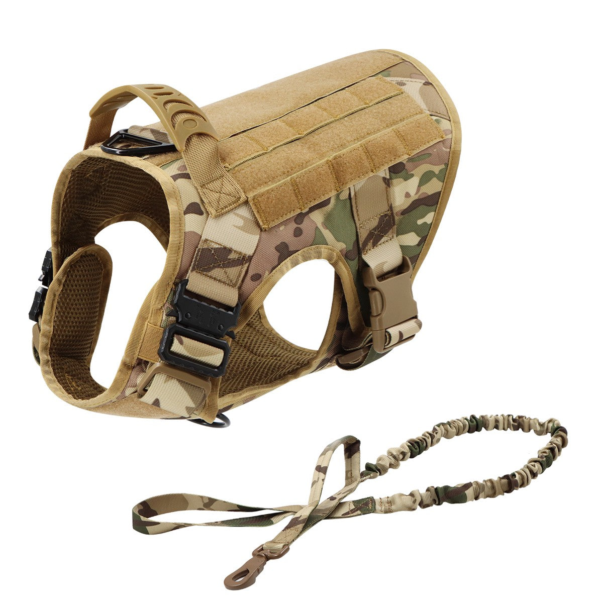 Coleira Peitoral Tática para Cães com Alça e Bolsas Molle para Cães de Porte Médio e Grande, Colete Militar de Treinamento para Pets, Coleira Ajustável para Cães de Serviço